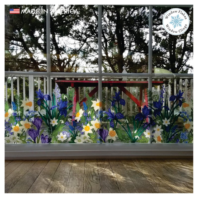 Window Flakes ملصق نافذة زهور الربيع النباتية. زعفران، سرخس، نرجس، زهور الثلج. ديكور منزلي للزجاج. ملصق فينيل ربيعي. صنع في أمريكا. - Image 4